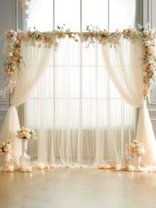 1Pc/2Pcs Champagne/Beige Tulle Backdrop Curtains, Transparent/Sheer Background Curtains,DIY Rustic Wedding Accessories,Wedding Birthday Party Supplies,Valance Gauze For Romantic Wedding Bride Shower Birthday Party Background Decor, Holiday Party Photography Background Decor,Hanging Curtain Background Decor(Come With 5/10 Clips)