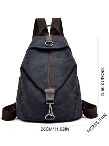 男女通用复古帆布背包，休闲时尚韩版手提包，时尚书包 - 黑色 - 查看 2