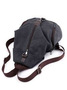 男女通用复古帆布背包，休闲时尚韩版手提包，时尚书包 - 黑色 - 查看 7