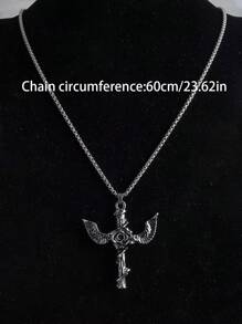 1 件复古哥特式不锈钢吊坠项链，个性化玫瑰花十字架和新月设计，嘻哈时尚风格，适合男女日常佩戴、毕业礼物、父亲节礼物、男士珠宝链项链