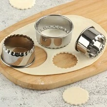 Juego de 3 cortadores de masa de acero inoxidable para empanadillas, cortadores redondos de galletas y repostería, herramientas de cocina esenciales para masa, restaurantes y envasado - Plateado - Ver 6