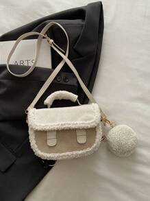 Autumn/Winter Niche Suede Handbag, Women's Fashionable Simple Colorblock Shoulder Bag, Casual Tote Bag With Mini Round Bag For Commuting, Dating, Work - Beige - View 4