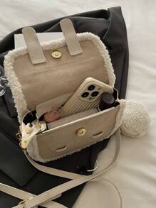 Autumn/Winter Niche Suede Handbag, Women's Fashionable Simple Colorblock Shoulder Bag, Casual Tote Bag With Mini Round Bag For Commuting, Dating, Work - Beige - View 7