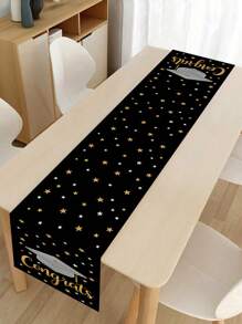 1pc Graduation 2025 Party Decorations Table Runners, Black Grey Hat Pattern, Polyester Table Runner Tablecloth Table Cover, Graduation Party 2025 Dining Room Table Decor, Home Decor, Black Gold Table Ornaments, Graduation Party Supplies, Graduation Theme Table Runner For Party Favors