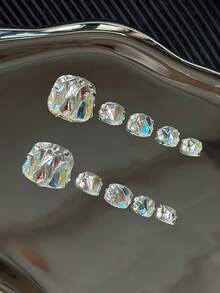 10 piezas/paquete Pegatinas para uñas con tachuelas de rhinestone en forma cuadrada, hechas a mano con rhinestones transparentes de colores y diseño con brillo, calcomanías de arte de uñas brillantes y reutilizables para mujeres - Multicolor - Ver 10