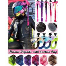 Extensions de cheveux synthétiques d'1 pièce seul tenant avec tresses en rampe dégradée de 20 pouces avec ventouse pour casque. Idéal pour la décoration de moto. - Multicolore - Voir 2