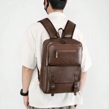 Mochila Multifuncional de Couro de 16 Polegadas, Mochila de Luxo Masculina de Alta Qualidade, Mochila de Viagem em Couro PU com Grande Capacidade, Mochila Escolar para Adolescentes Meninos, Mochila Esportiva Vintage e Engraçada, Necessidades de Viagem, Bolsa Retrô, Bolsa Essencial de Praia, Mala de Laptop Vintage