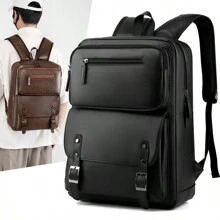 Mochila Multifuncional de Couro de 16 Polegadas, Mochila de Luxo Masculina de Alta Qualidade, Mochila de Viagem em Couro PU com Grande Capacidade, Mochila Escolar para Adolescentes Meninos, Mochila Esportiva Vintage e Engraçada, Necessidades de Viagem, Bolsa Retrô, Bolsa Essencial de Praia, Mala de Laptop Vintage