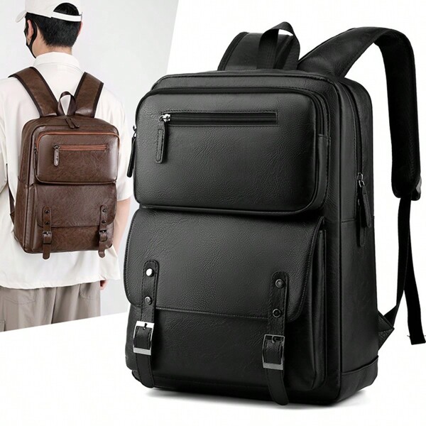 Mochila Multifuncional de Couro de 16 Polegadas, Mochila de Luxo Masculina de Alta Qualidade, Mochila de Viagem em Couro PU com Grande Capacidade, Mochila Escolar para Adolescentes Meninos, Mochila Esportiva Vintage e Engraçada, Necessidades de Viagem, Bolsa Retrô, Bolsa Essencial de Praia, Mala de Laptop Vintage