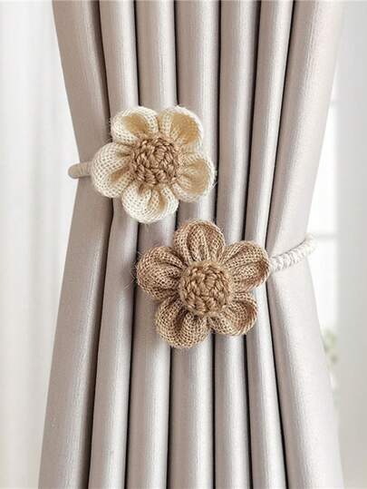 1/2 件麻绳花朵窗帘绑带窗帘夹绳免打孔现代简约窗帘扣窗帘绑带现代简约窗帘扣，免打孔，别致窗帘固定器适用于卧室客厅家居装饰