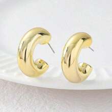 Gold & Silver Minimalist C-Shape Earrings For Women - Gold - View 3