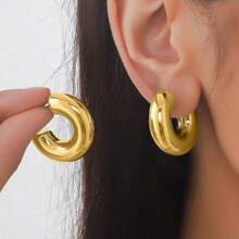 Gold & Silver Minimalist C-Shape Earrings For Women - Gold - View 1