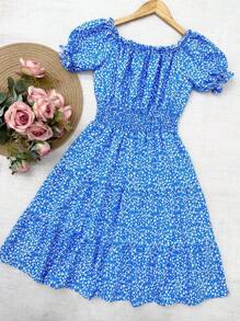 olinka modas Dress With Lining Women's Fashion - Flower Perqueno Azul - View 3