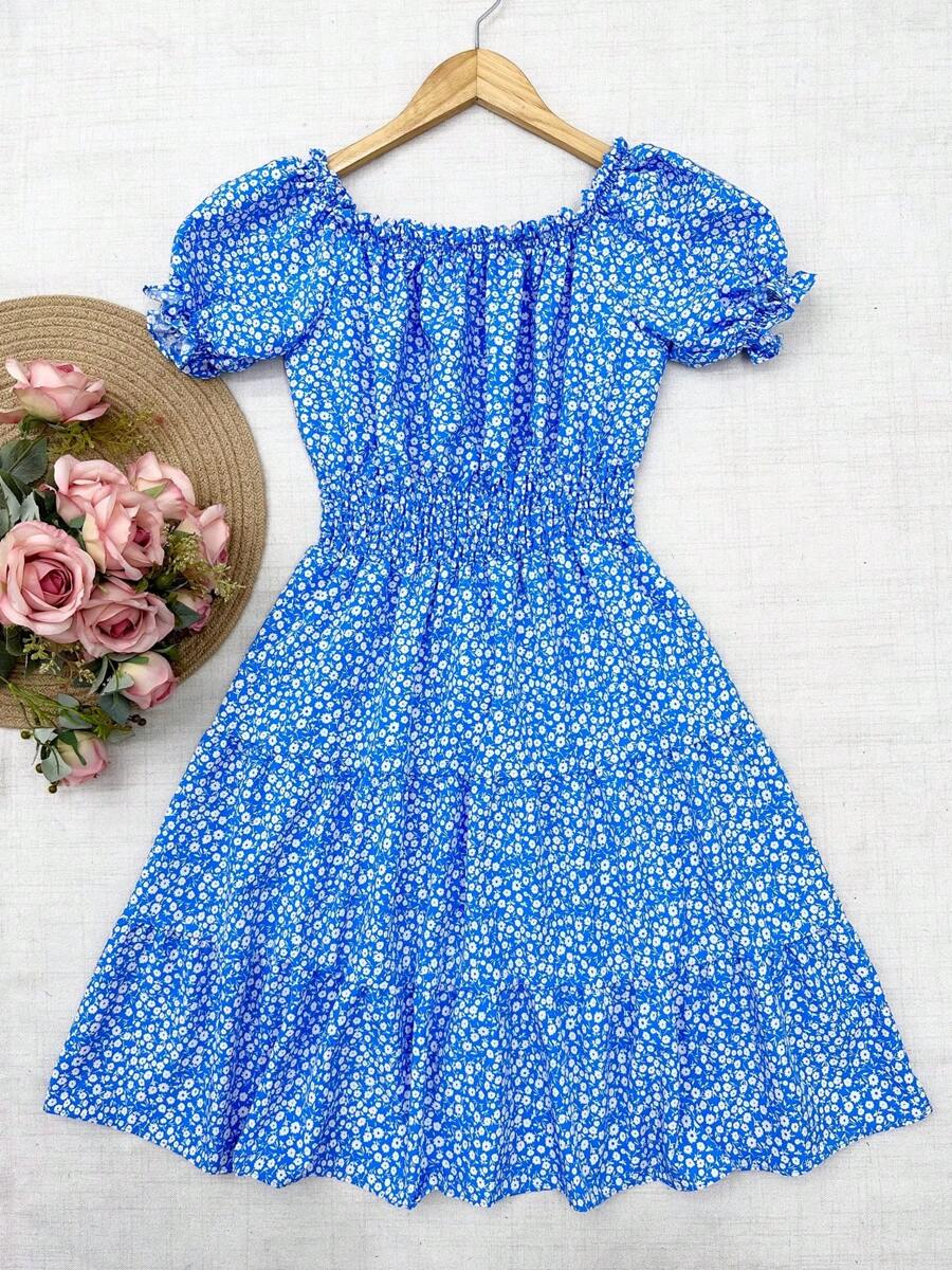 olinka modas Dress With Lining Women's Fashion - Flower Perqueno Azul - View 1