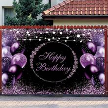 1 قطعة لافتة ديكورية لحفل عيد الميلاد بالألوان البنفسجية والأسود ، خلفية من البوليستر لطاولة كعكة عيد الميلاد ، ديكور المنزل والفناء