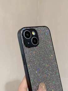 Funda protectora de teléfono con lámina protectora de lente y carcasa rígida de PC con diamantes de imitación brillantes y lentejuelas, un regalo de Navidad, compatible con iPhone 16
