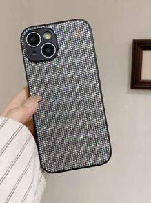Funda protectora de teléfono con lámina protectora de lente y carcasa rígida de PC con diamantes de imitación brillantes y lentejuelas, un regalo de Navidad, compatible con iPhone 16