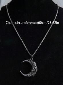 1 件复古哥特式不锈钢吊坠项链，个性化玫瑰花十字架和新月设计，嘻哈时尚风格，适合男女日常佩戴、毕业礼物、父亲节礼物、男士珠宝链项链