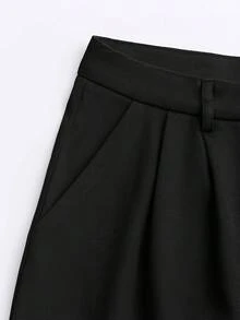 Women's Regular Solid Color Pocket Button Simple Loose Wide Leg Pants, Casual Daily Wear, Suitable For Commuting And Outdoor, Autumn/Winter Black Spring - Black - View 4