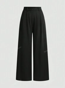 Solid Color Pocket Minimalist Loose Casual Pants, Daily Wear