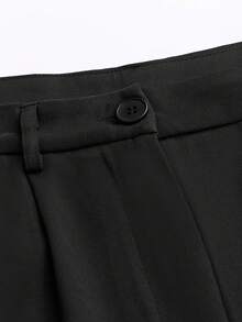 Women's Regular Solid Color Pocket Button Simple Loose Wide Leg Pants, Casual Daily Wear, Suitable For Commuting And Outdoor, Autumn/Winter Black Spring - Black - View 5