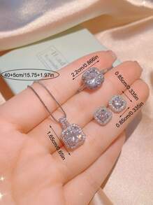 1 pieza Conjunto de joyas de lujo con circonita cúbica, que incluye collar, aretes y anillo para mujeres, regalo perfecto para el Día de San Valentín, Navidad, cumpleaños, Año Nuevo, mamá, madre, Día de la Madre