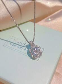 1 pieza Conjunto de joyas de lujo con circonita cúbica, que incluye collar, aretes y anillo para mujeres, regalo perfecto para el Día de San Valentín, Navidad, cumpleaños, Año Nuevo, mamá, madre, Día de la Madre