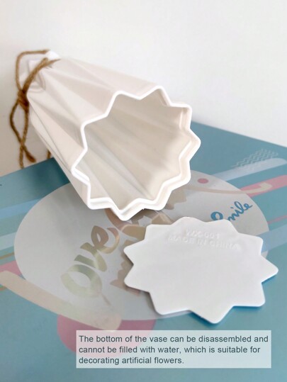 Plastic Vase, Height 6.9 Inches, Origami Pampas Grass Ceramic Appearance Artificial Flower Tafel Centerpiece ation Country Farmho Office Home Living Room Festive Atmosphere Glass Vase view 6