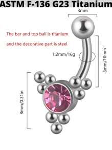 1件 G23 钛合金 16G 水晶耳骨穿孔簇 CZ 眉环 弯杆唇环 贴合耳廓耳骨穿孔饰品 - 顏色如圖 - 查看 11
