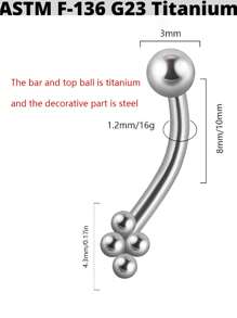 1件 G23 钛合金 16G 水晶耳骨穿孔簇 CZ 眉环 弯杆唇环 贴合耳廓耳骨穿孔饰品 - 顏色如圖 - 查看 19