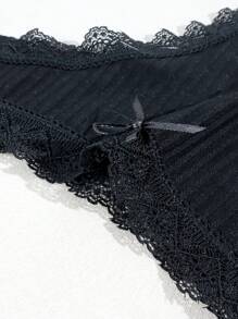 Set de 5 piezas de bragas de encaje sexy, con entrepierna de malla transpirable y ligera tipo tanga para mujeres