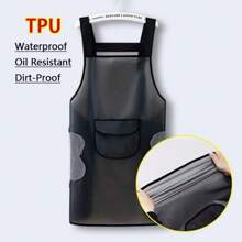 1 pezzo Grembiule da cucina impermeabile in PVC resistente agli oli, grembiule nero trasparente anti-sporco per la pulizia