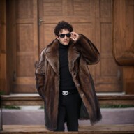 Men's Luxury Faux Mink Long Coat Winter Warm Brown Suit Lapel Jacket