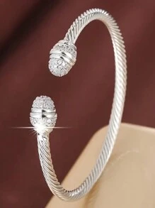 Elegant Open Cable Rope Bracelet With Sparkling Zirconia - Hypoallergenic Copper, Nickel-Free, Comfort Fit For Casual Attire & Gifting