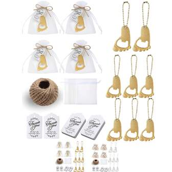 8 Sets Footprint Keychains Bottle Opener Shower Party Favors Shower Footprint Bottle Opener Shower Souvenirs With Organza Bag