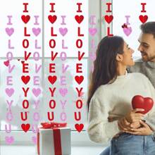 10 Pcs Valentine's Day Ornaments Pink Red I Love You Garland Hanging Ornament Romantic Heart Paper Ceiling Streamer Banner For Valentines Day Wedding Anniversary Party Home Decoration Supplies - Multicolor - View 7