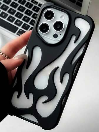 New Fashion Matte Black Spray Oil Blazing Flame Hollow Shockproof TPU Protective Phone Case, Compatible With IPhone & Galaxy Waterproof Anti-Fall Scratch Resistant