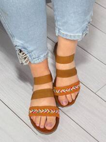 Women's Huarache Sandal With Elastic Colored Straps, Thick Sole, Sizes 22 To 27 (ESAI ELASTICA) - 棕色 - 查看 3