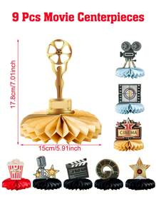 9pcs/Set Honeycomb Ornaments, Movie Night Theme Honeycomb Decoration For Party Movie Night Home Room Table Background Decoration Supplies - Movie Night - View 4