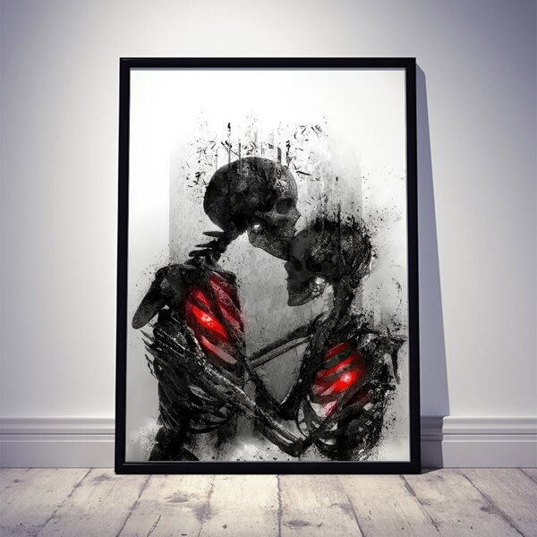 1 Pcs Canvas Print, Canvas Poster, Printed Painting, Embracing Skeleton Couple Canvas Wall Art, Skeleton Love Poster, Modern Home Wall Decor, Wall Art Decor, Frameless Home Decor Halloween Decor Fall Decor Room Decor