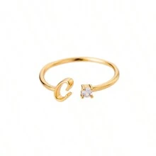 1枚迷你锆石字母可调节不锈钢戒指，18K镀金女士结婚戒指，情侣礼物 - 彩色 - 查看 23
