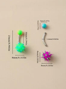 10pcs Rainbow Silicone Pom Pom Hypoallergenic Stainless Steel Belly Button Rings, Hot Sellers, Dopamine Colors, Unisex Punk Jewelry Suitable For Lesbians, Daily Wear