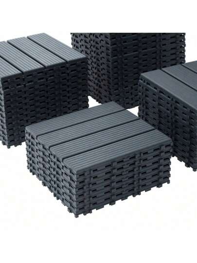 Plastic Interlocking Deck Tiles,44 Pack Patio Deck Tiles,12"X12" Square Waterproof Outdoor All Weather Use, Patio Decking Tiles For Poolside Balcony Backyard, Grey