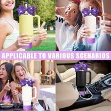 Phụ kiện Charm, Nắp ống hút nơ và đá giả, Cốc 40/30 Oz Phụ kiện có cốc Charm Unlimited, Phụ kiện cốc Charm độc đáo (Màu tím) - Màu tím - Xem 6