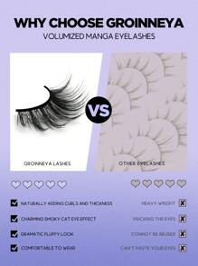 GROINNEYA 10 Pairs Manga Lashes Super Long Faux Mink Eyelashes Dramatic False Eyelashes Full False Eyelashes Makeup Tools (K1) - Black - View 5