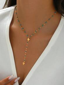 LIEBEIRIS 1 chiếc vòng cổ thép không gỉ hình chữ Y mạ vàng 18K hình giọt dầu dành cho phụ nữ, thích hợp để đeo hàng ngày và làm quà tặng - màu xanh lá - Xem 4