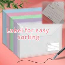 A4 Clear Plastic Thick File Folder, Large Capacity With Buttons, Document Organizer Bag For Students, Office Business Documents - Multicolor - View 11