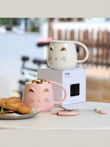 可爱咖啡杯、手工茶杯、水杯、夏季和冬季饮具、礼品、猫咪马克杯、爱猫人士礼品、陶瓷杯、带盖新奇马克杯和不锈钢勺子、儿童、女士和女孩生日礼物、可爱猫咪手工茶杯、独特的热巧克力杯、复活节礼物、母亲节礼物、父亲节礼物、学生返校礼物、毕业礼物、送给朋友的礼物、送给同学的返校礼物 - 彩色 - 查看 3