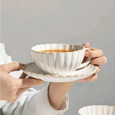 日式复古咖啡杯碟套装陶瓷拿铁杯优雅下午茶套装节日礼物办公室水杯休闲茶杯
