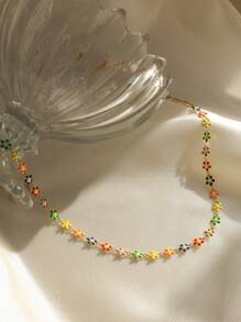 1pc Fresh & Sweet Countryside Style Colorful Oil Drop Floral Stainless Steel Necklace, Delicate & Cute Daisy Pendant Necklace Suitable For Women For Daily Wear, Dating, Shopping - Colorful - View 4